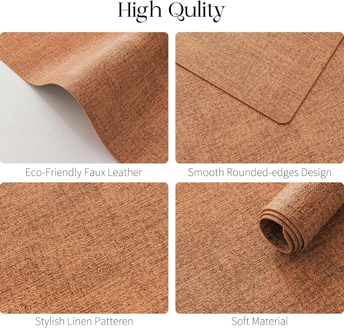 MOSAYT Faux Leather Placemats Set of 6, Heat Resistant Wipeable Washable Vinyl Place Mats with Coasters, Waterproof Oil Proof Table Mats for Kitchen Dining Party Indoor Outdoor, 12" x 18", Orange