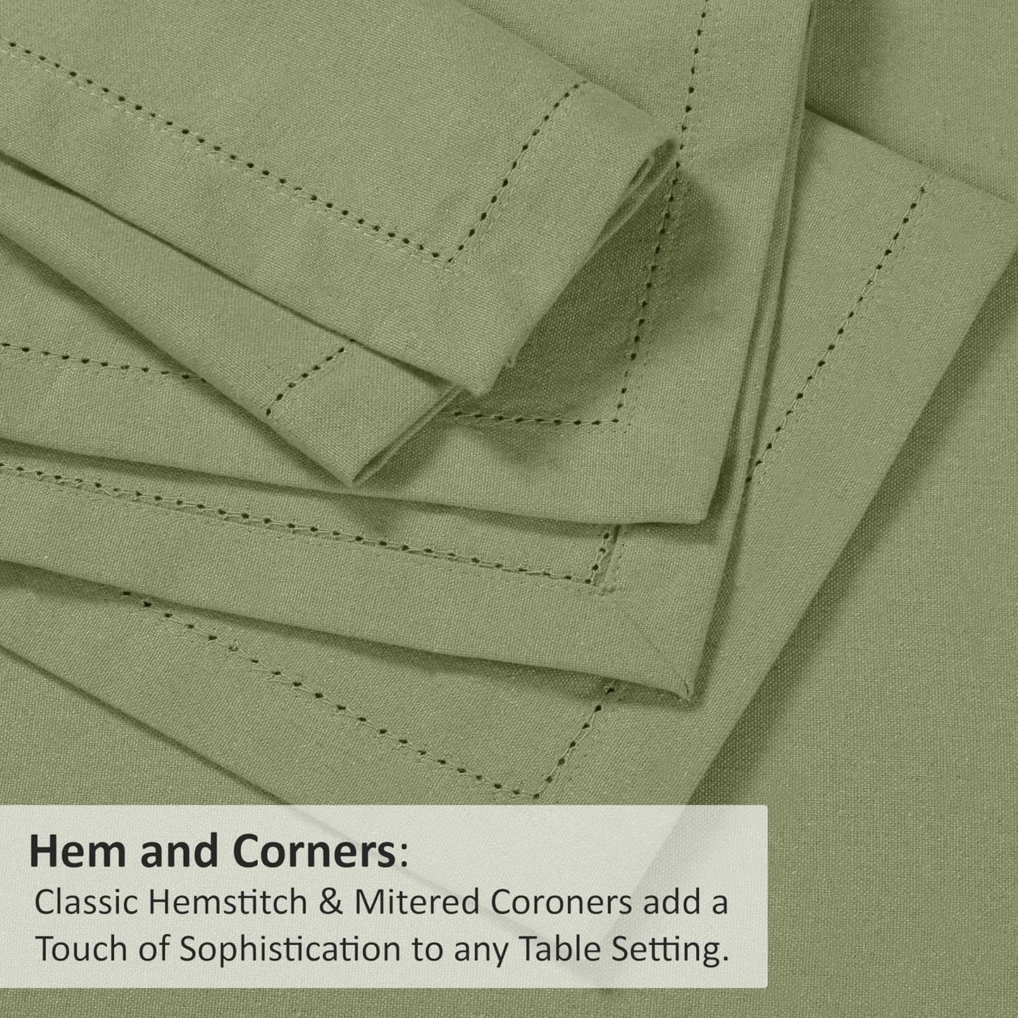 Ruvanti Premium Linen Napkins Set of 4-20x20 Inch, Classic Hemstitch, Mitered Corner Cloth Napkins ‎‎- Soft, Elegant Dinner Napkins Cloth Washable for Weddings, Parties, Everyday Use - Olive