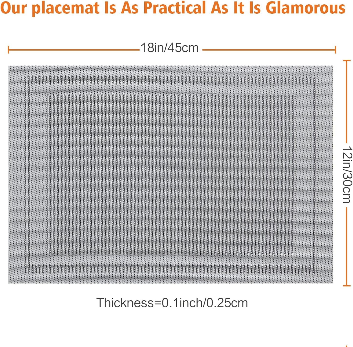 Placemats Set of 4,Washable,Heat and Stain Resistant Indoor/Outdoor Place mats,Vinyl Woven Non Slip Table Mats for Restaurant Table Protection,PVC Placemats(Gray,4PCS)