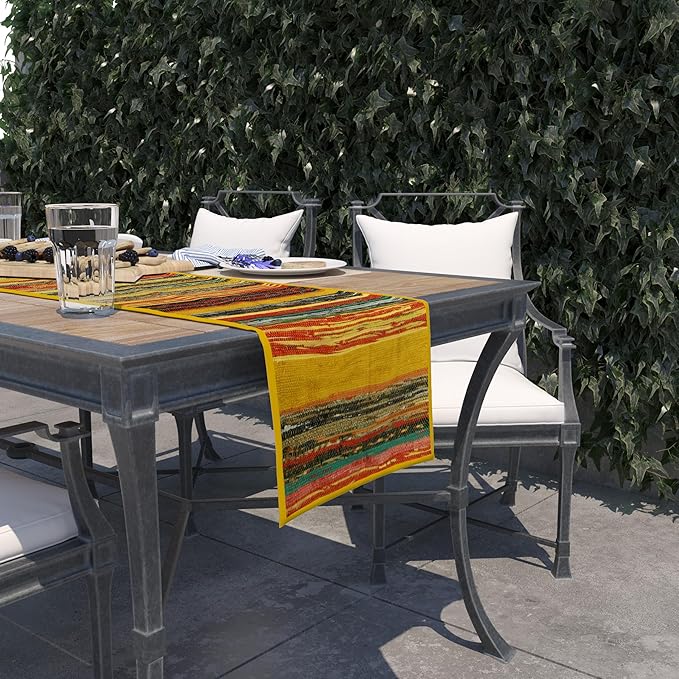 Trade Star Area Rug Runner Cotton Table Runner Decorative Upcycled Fabric Rug Handloomed Table Placemat Designer Premium Quality Highly Durable Reversible Bedside mat (Yellow)