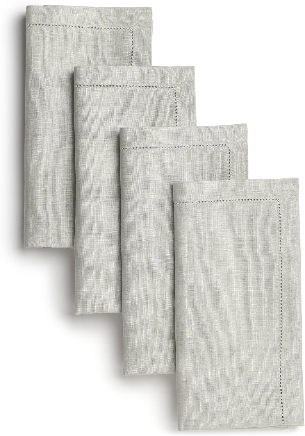 D'Moksha Homes Silver Grey Linen Napkins Set of 4 - Classic Hemstitch 100% Pure Linen Dinner Napkins Cloth 20 x 20 Inch for Fall, Autumn and Halloween - Handcrafted and Machine Washable