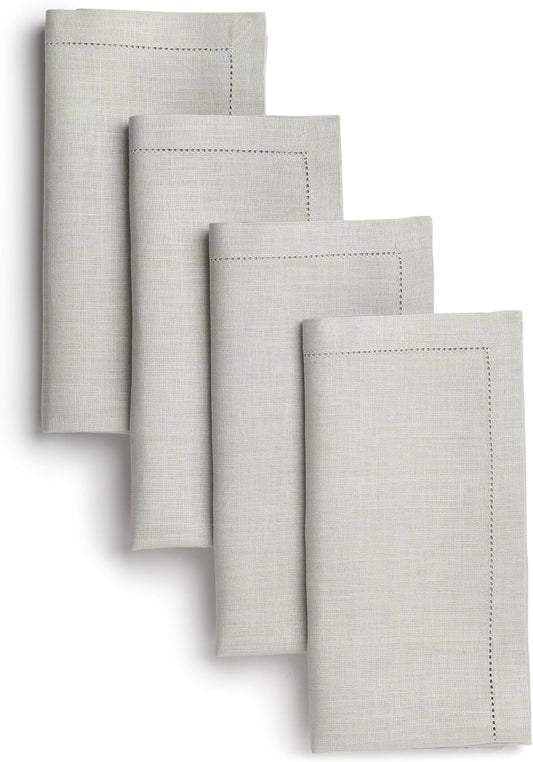 D'Moksha Homes Silver Grey Linen Napkins Set of 4 - Classic Hemstitch 100% Pure Linen Dinner Napkins Cloth 20 x 20 Inch for Fall, Autumn and Halloween - Handcrafted and Machine Washable