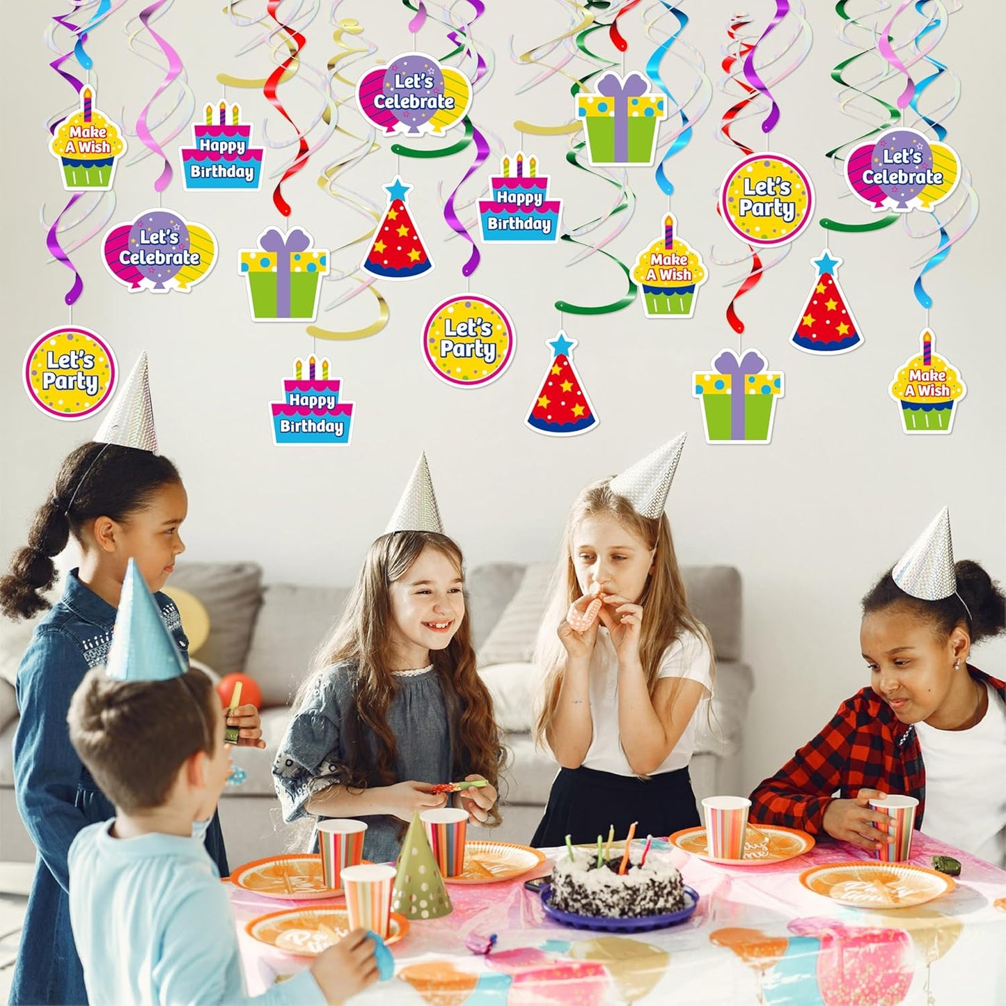 18Pcs Birthday Party Hanging Decorations - Colorful Swirl Streamers with "Happy Birthday," "Let's Celebrate," & "Make a Wish" Signs | Perfect for Parties, Birthdays, and Celebrations