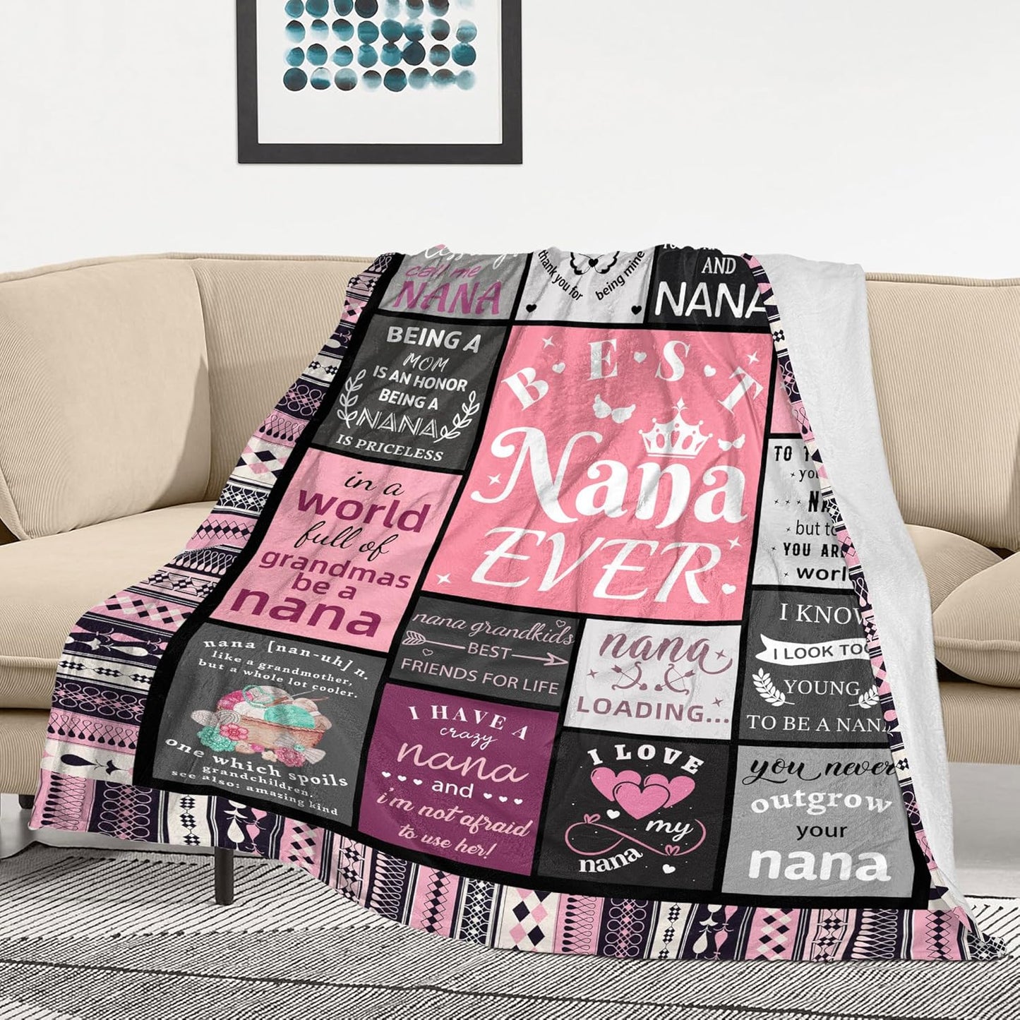 Nana Birthday Gifts, Best Nana Ever Gifts Blanket from Grandkids, Nanas Gifts Idea for Mothers Day Christmas, Super Soft Warm Cozy Throws Blanket Great Gift Ideal for Nanas 60" x 50"