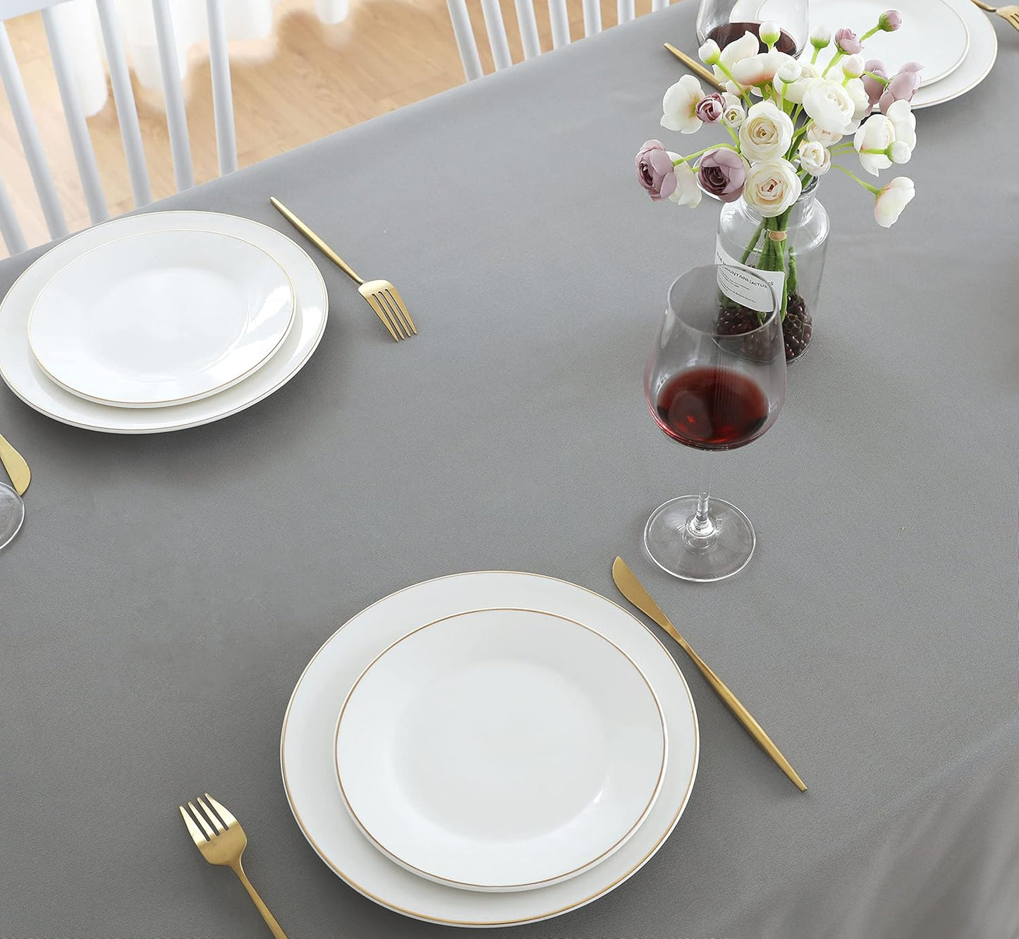 FOLINS&HOME Grey Rectangle Tablecloth - 90 x 132 Wrinkle Free Waterproof Polyester Table Cloths, Spillproof Heavy Duty Washable Table Cover for Party, Banquet, Wedding, Indoor - Rectangular/Oblong