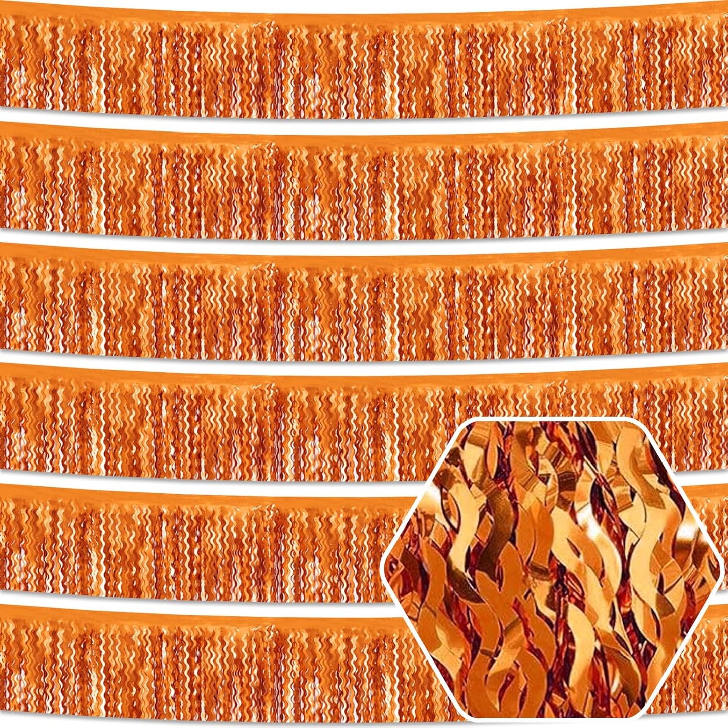 6 Pack 10 Feet Orange Wave Foil Fringe Garland Metallic Tinsel Streamers Banner Wall Hanging Curtain Backdrop for Parade Floats, Mother's Day, Easter, Wedding, Birthday Party Decoration