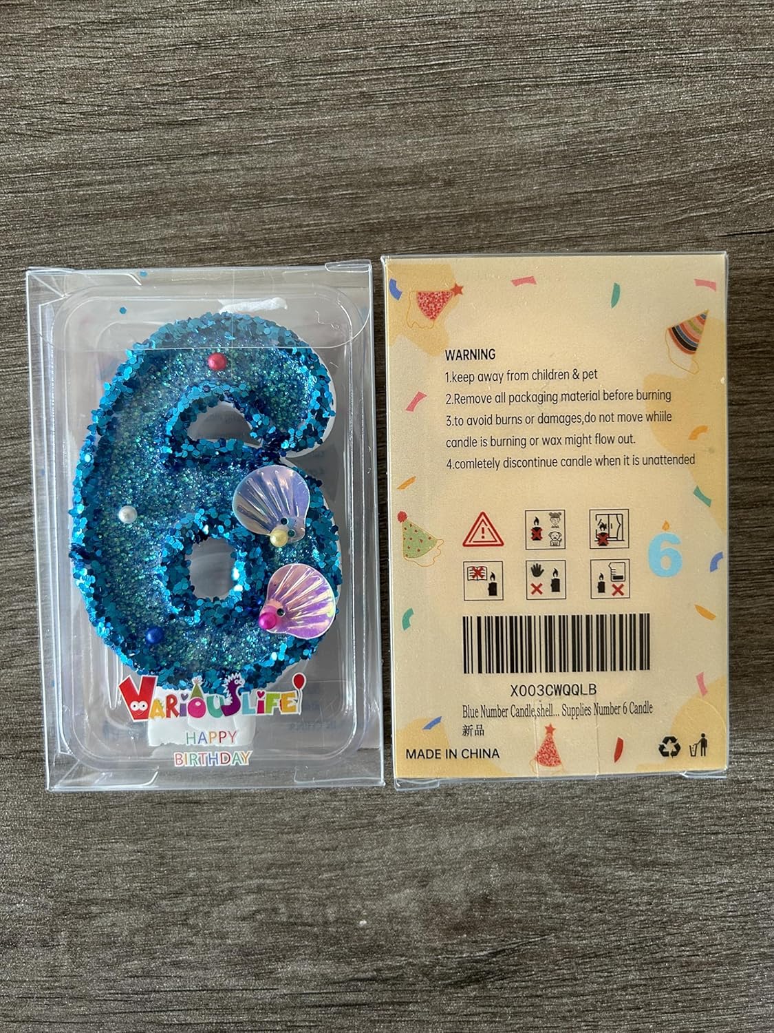 Blue Number Candle,Shell Sequins Number Candles for Birthday Cakes Mermaid Themed Party Supplies Number 6 Candle