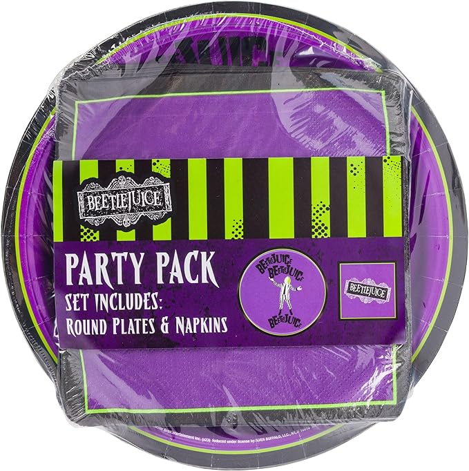 Silver Buffalo Tim Burton's Beetlejuice 32 Pack Partyware Disposable Paper Plates and Napkins
