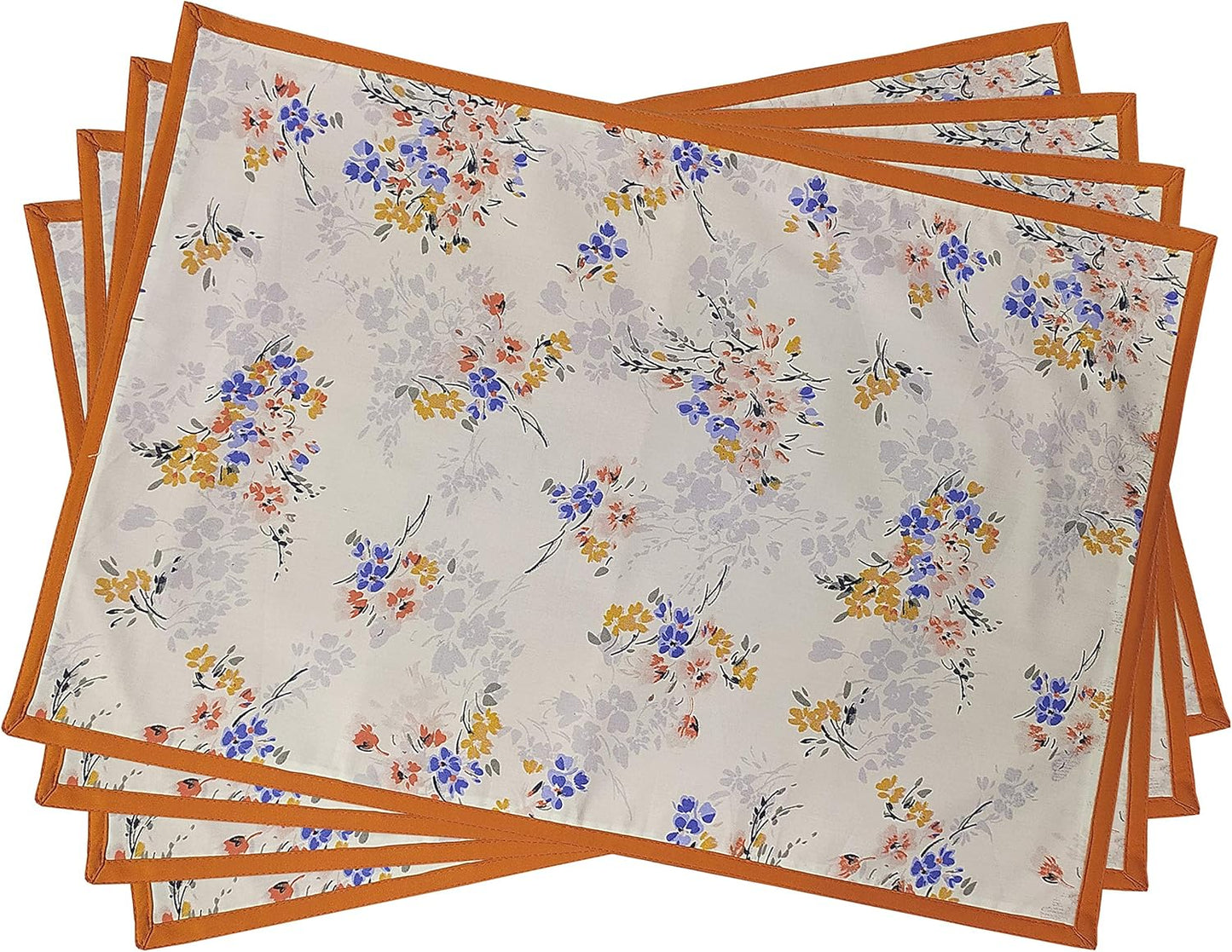 Indtresor Indian Heritage Fabric Cotton Table Linen Reversible Set Runner Napkins Mats in Orange White