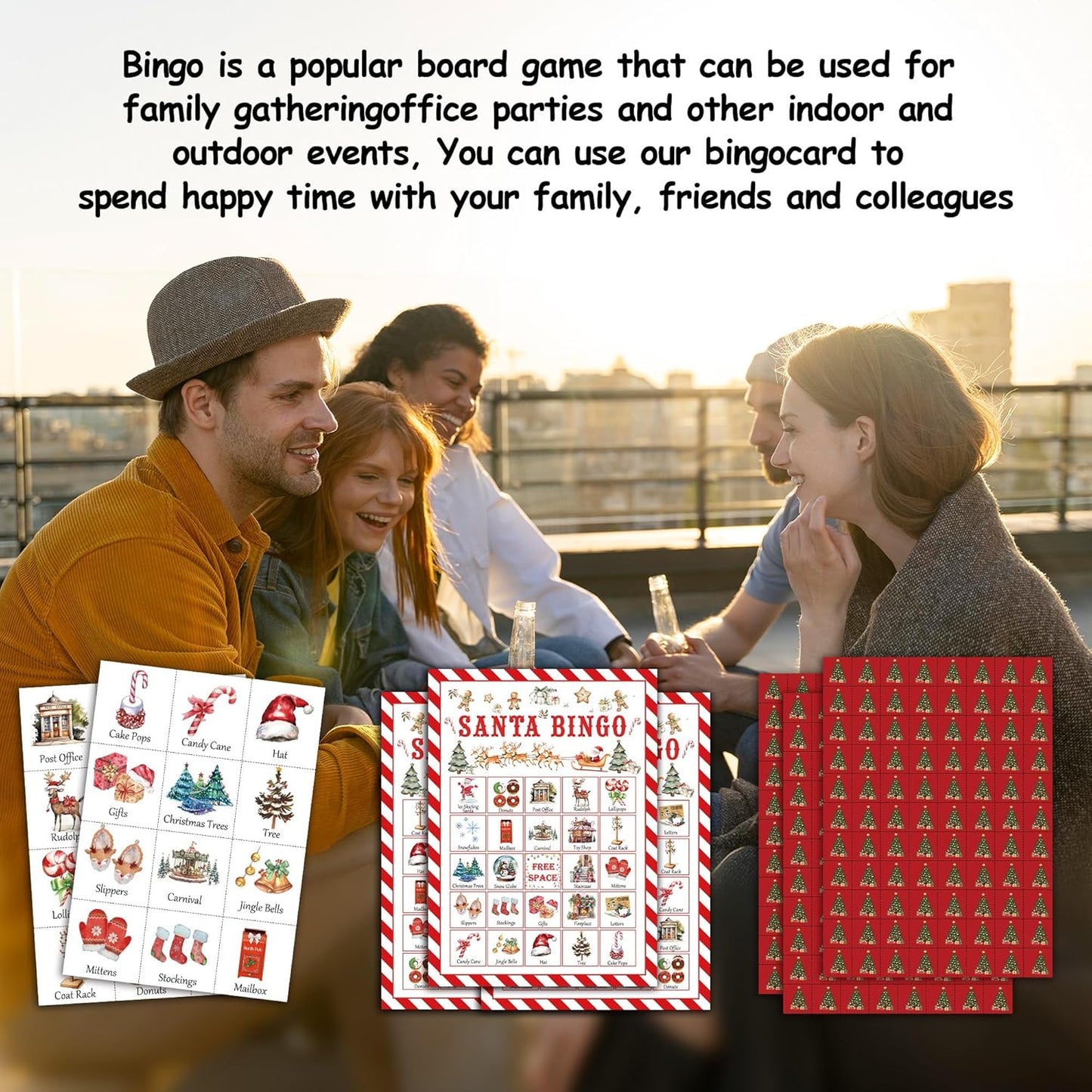 Christmas Party Bingo Game Cards, Santa Bingo Set for Adults Large Group, Winter Holiday Fun Party Games, Xmas Activities Icebreaker Games, for Family Friends, 03