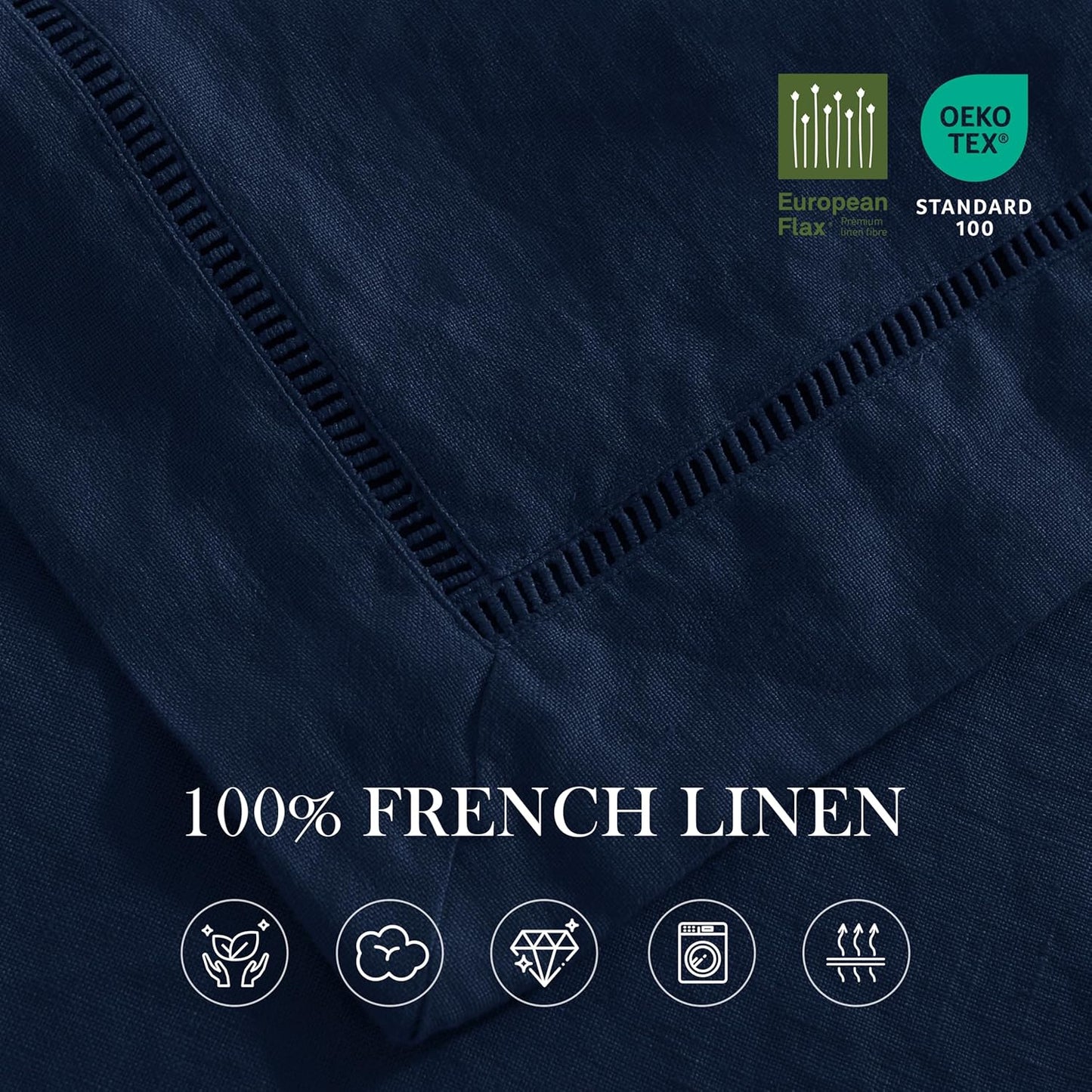 Linen World Hemstitch Linen Tablecloth,French Linen Navy Tablecloth 108" x 60" Inch,Washable Rectangular Table Cloth for Dining,Outdoor,Weddings and Restaurants,Decorative Thanksgiving Christmas