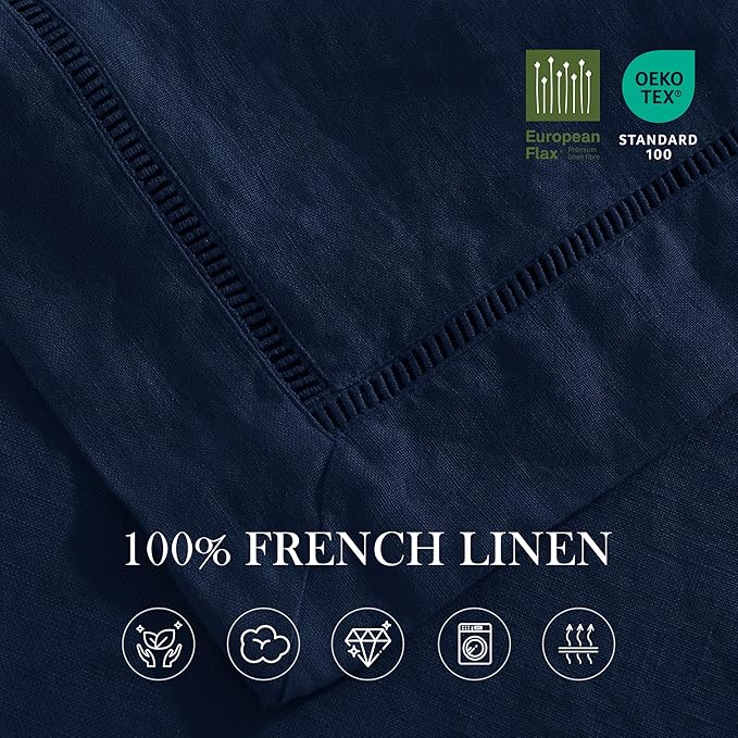 Linen World Hemstitch Linen Tablecloth,French Linen Navy Tablecloth 120" x 60" Inch,Washable Rectangular Table Cloth for Dining,Outdoor,Weddings and Restaurants,Decorative Thanksgiving Christmas