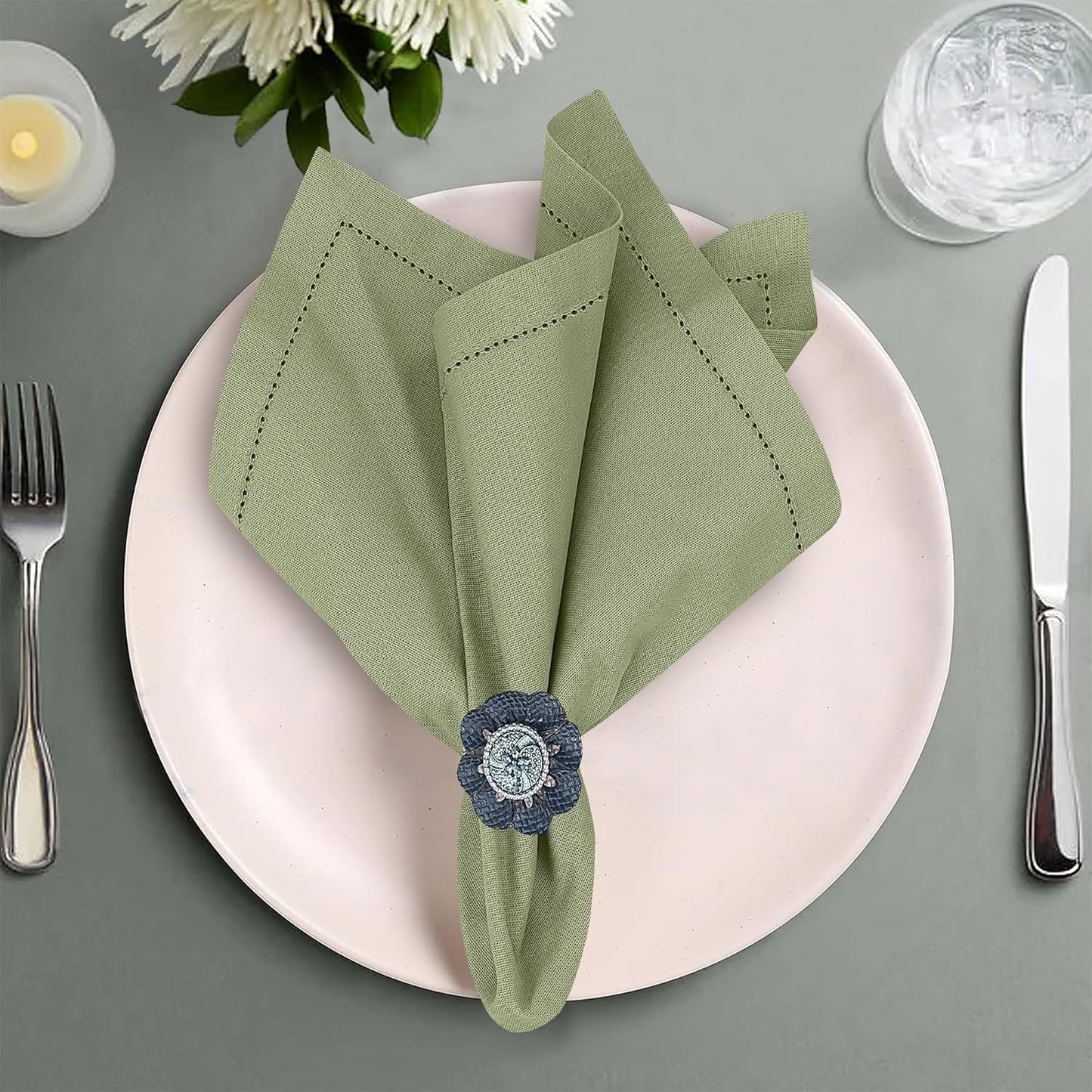 Ruvanti Premium Linen Napkins Set of 12-20x20 Inch, Classic Hemstitch, Mitered Corner Cloth Napkins - Soft, Elegant Dinner Napkins Cloth Washable for Weddings, Parties, Everyday Use - Multi Color