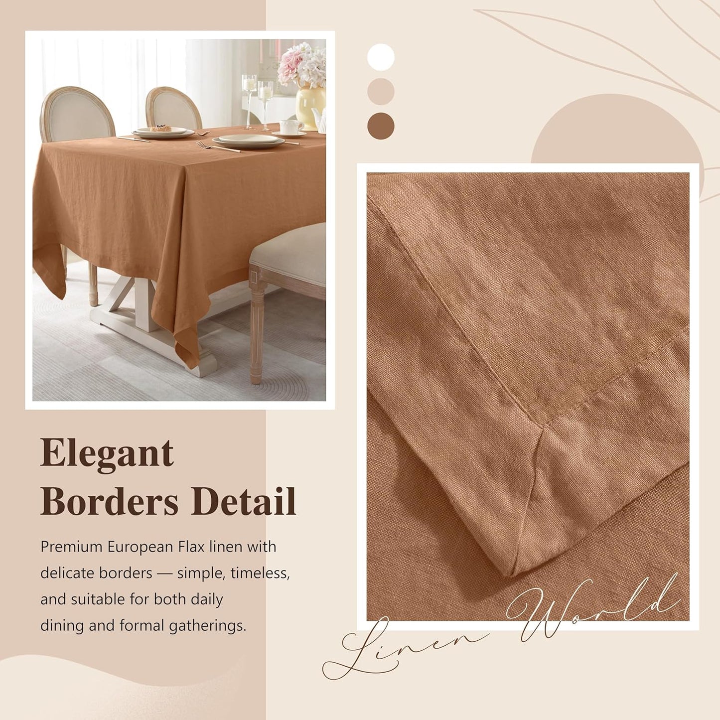 Linen World Linen Tablecloth,100% French Linen Beige Tablecloth 120" x 60" Inch,Washable Rectangular Tablecloth for Dining,Outdoor,Weddings and Restaurants,Decorative Thanksgiving Christmas