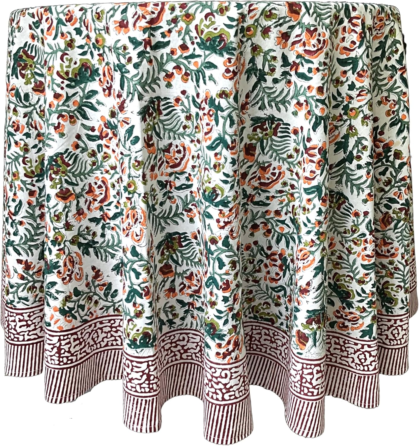 ATOSII Ambrosia Green 100% Cotton Round Tablecloth, Handblock Print Floral Table Cloth for Kitchen Dining Linen I Weddings, Outdoors, Thanksgiving, Christmas I Fall Home Decor I 90" Inches Round