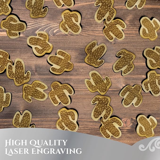 Confetti - Engraved Wood - Rustic Wooden Wedding Decor Party Table Scatter Decorations (Cactus)