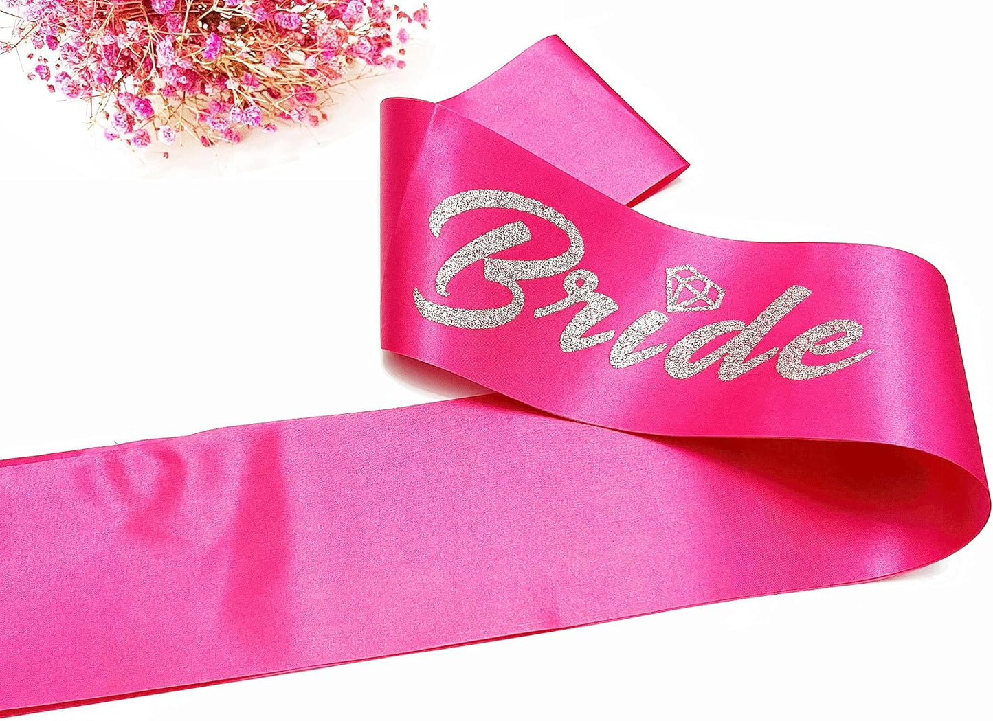 Bride and Groom to Be Sash Set, Black and Hot Pink Satin Soft Sashes with Silver Glitter Letter for Bridal Shower Engagement Bachelorette Party Decorations Supplies