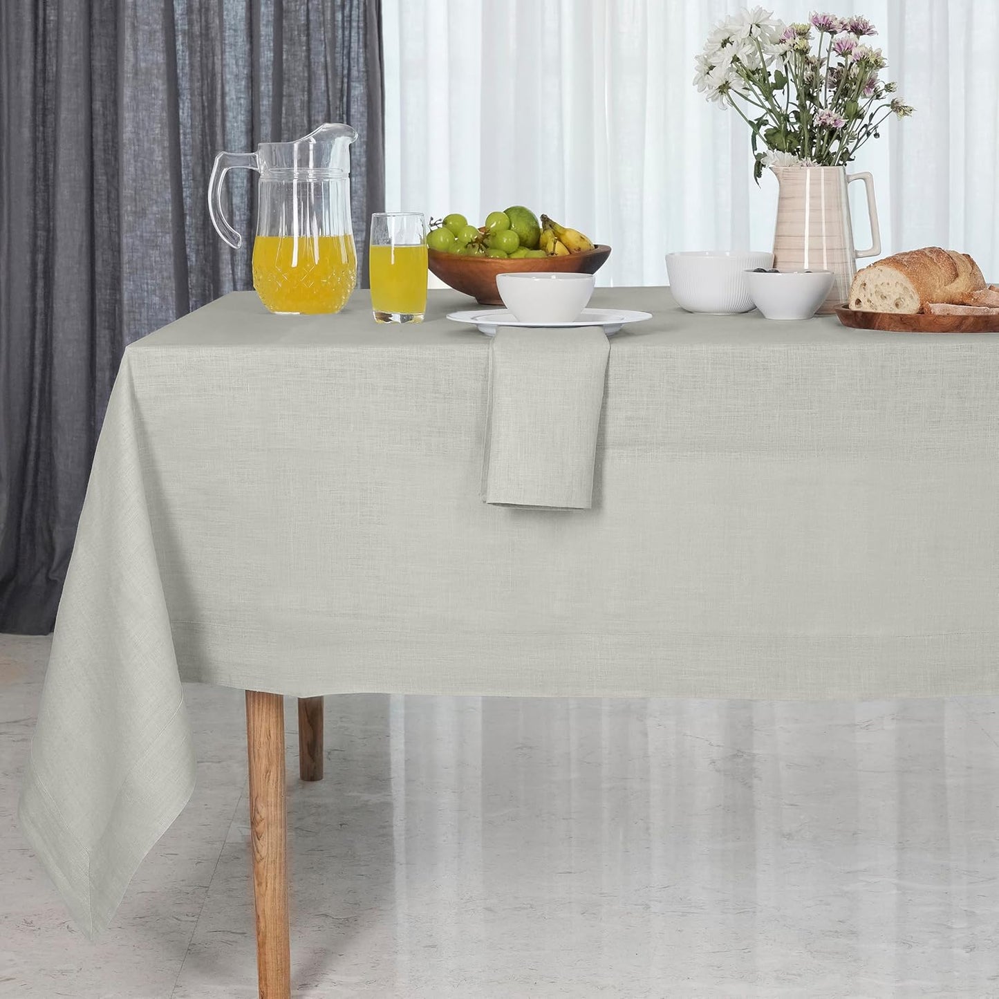 D'Moksha Homes Linen Tablecloth 60 x 108 Inch - 100% Pure Linen Silver Grey Tablecloth for Rectangle Tables - Machine Washable Table Cloth for Fall, Autumn and Halloween