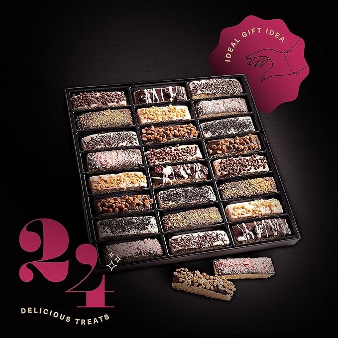 KREMERY Creamy Chocolate Cravings - Halloween Treats For Adults Chocolate Covered Biscotti Cookies Gift Basket, in Elegant Gift Box (24 Biscotties, Assorted Sweet Toppings) Holiday Xmas Christmas