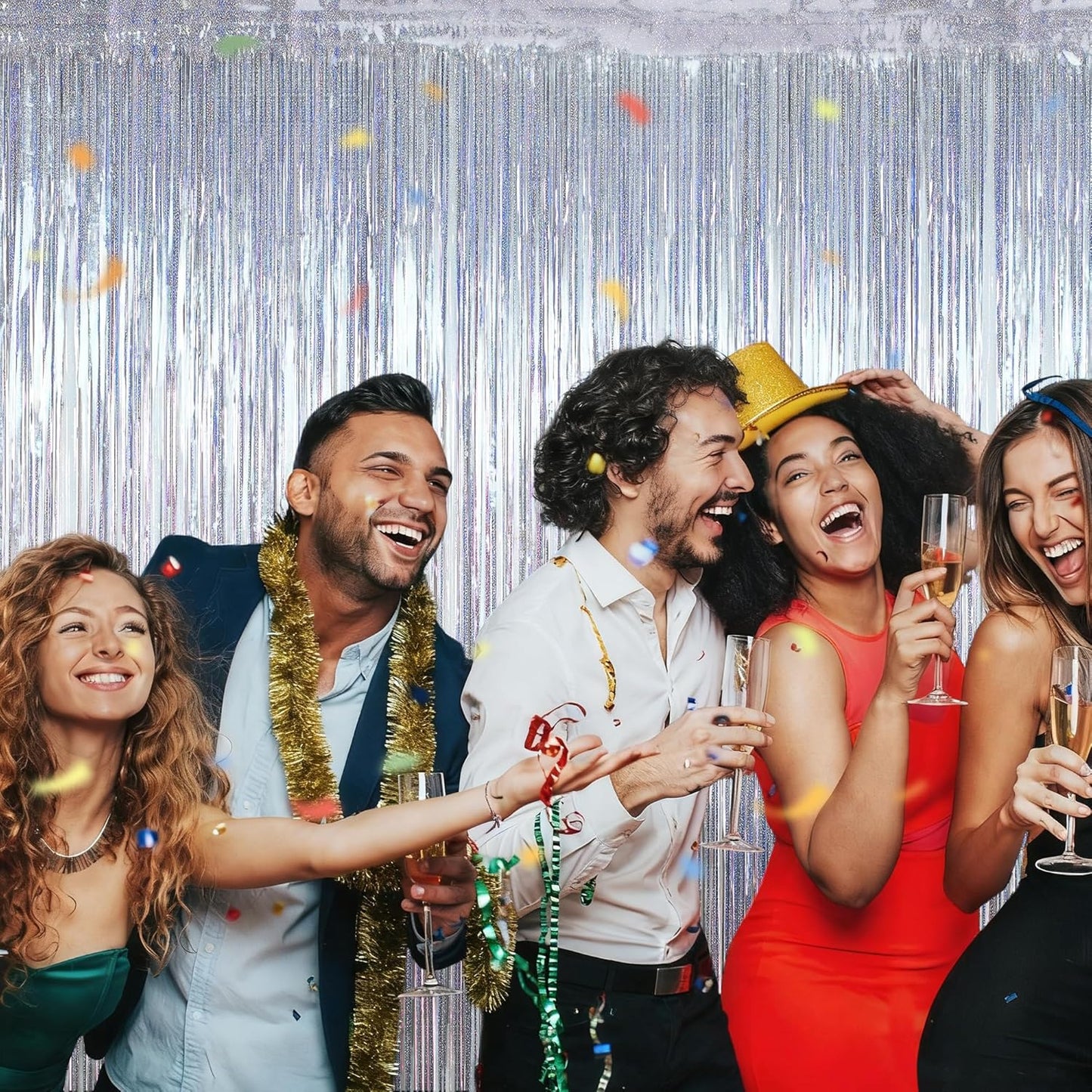 8 Pack Fringe Backdrop, 3.28 FT x 7.05 FT Glitter Silver Fringe Tinsel, Metallic Foil Curtains Disco Photo Backdrop Foil Streamer, Silver Party Decorations Disco Decor Engagement Party Supplies