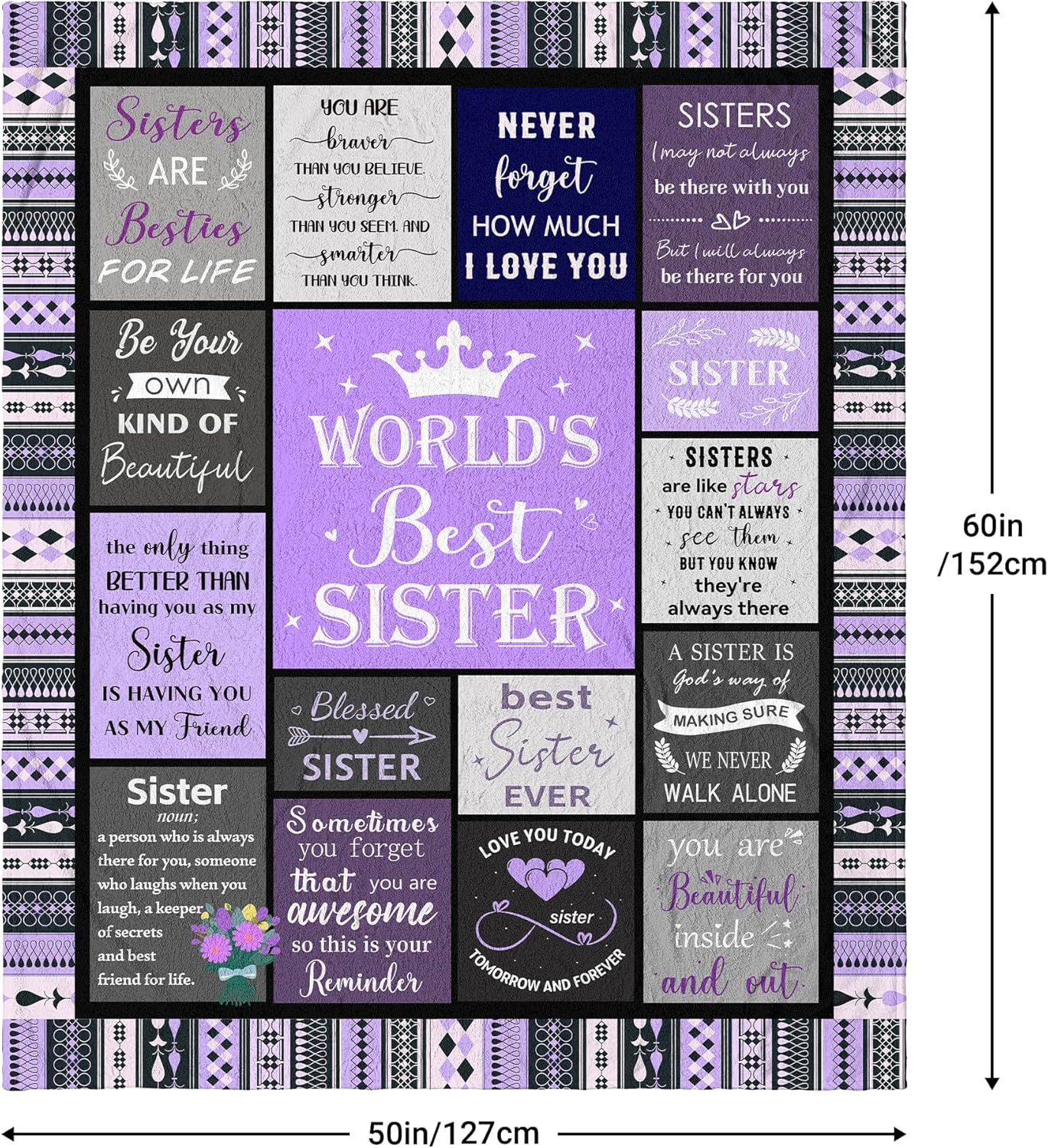 Sister Birthday Gift Idea, Sisters Gifts from Sis, Best Sister Ever Gift for Women, Happy Birthday Gifts for Sisters Adult, to My Sis Soft & Cozy Purple Throw Blanket 60" x 50"