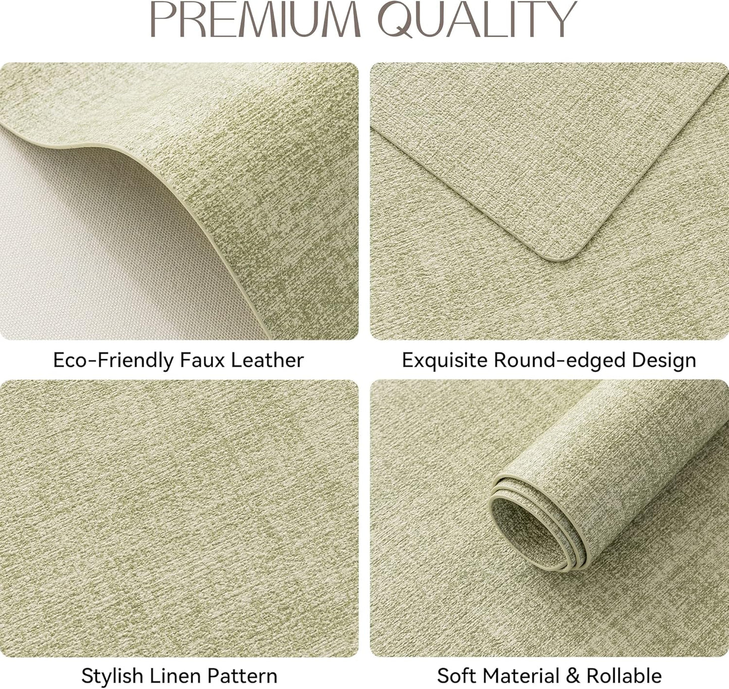 Romanstile Vinyl Placemats Set of 6-12 X 18 Inch - Heat Resistant Place Mats 100% Waterproof Oilproof Wipeable Reversible Faux Leather Table Mats for Kitchen/Dining/Party/Outdoor, Grass Green
