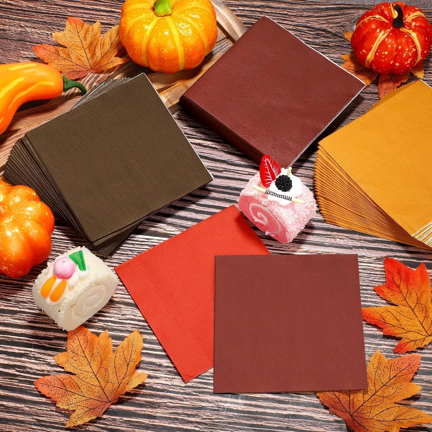 Resinta 120 Pieces Cocktail Napkin Thanksgiving Fall Paper Napkins Beverage Autumn Color Disposable Dinner Napkins Red Orange Yellow Green Luncheon Napkins for Party Favors, 4 Colors