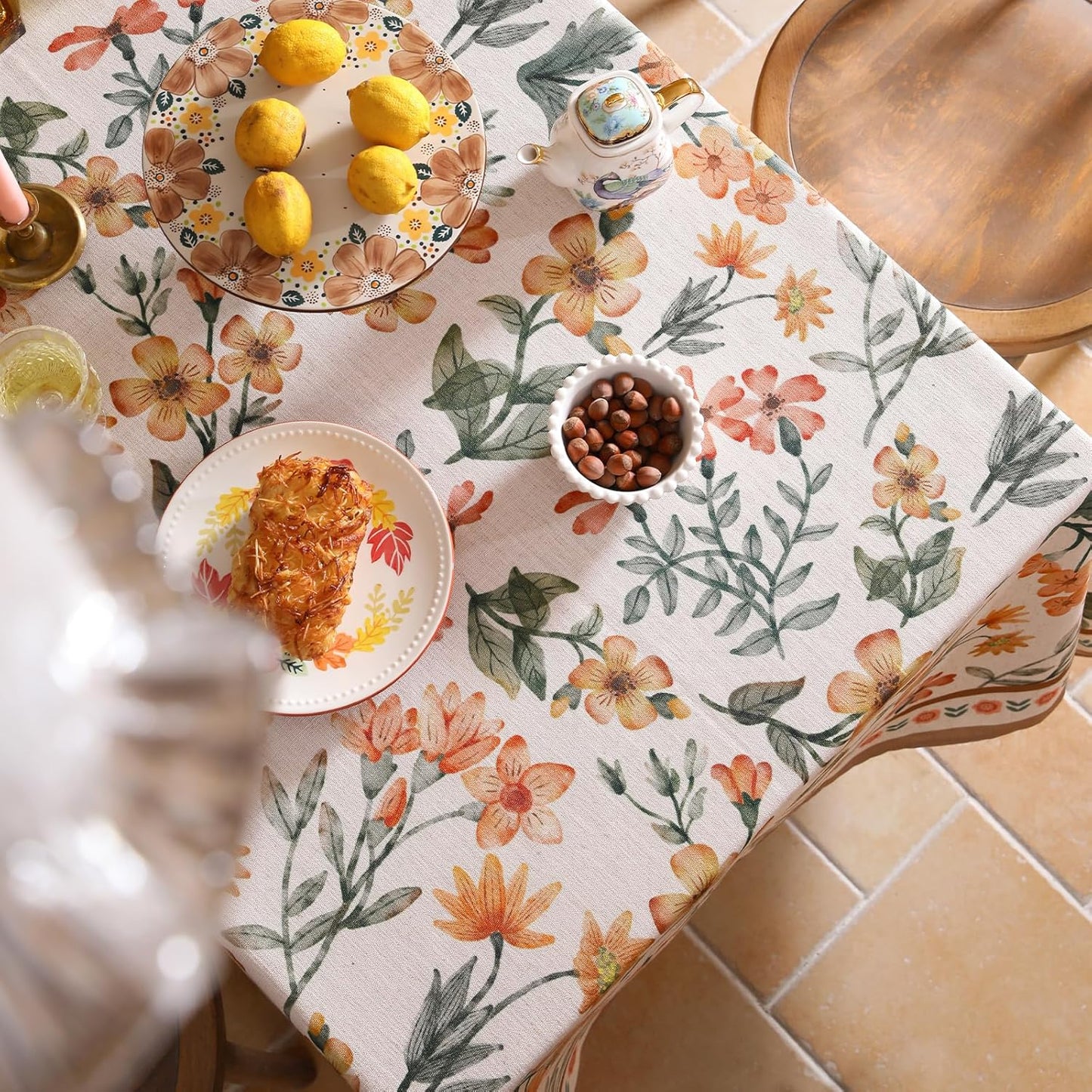 Designer Vintage Linen Small Rectangle Tablecloth,William Morris Block Print Soft and Durable Table Cloth,Decor Table Cover for Kitchen,Dining,Thanksgiving,Christmas,55"*71"-Athea
