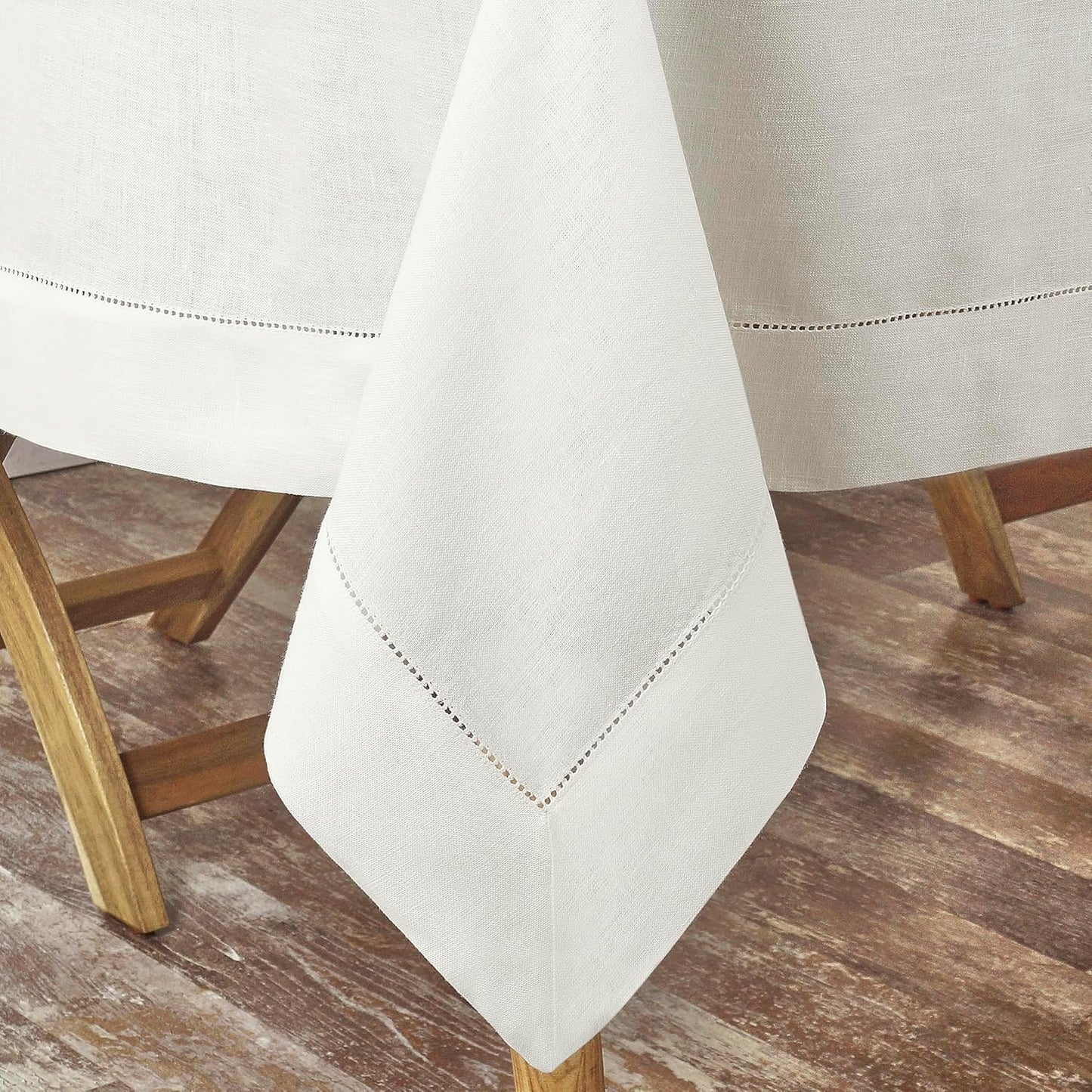 D'Moksha Homes Ivory Linen Tablecloth for Rectangle Tables 60 x 132 Inch - 100% Pure Linen Ivory Table Cloth - Classic Hemstitch, Machine Washable Dining Tablecloth for Fall, Autumn and Halloween