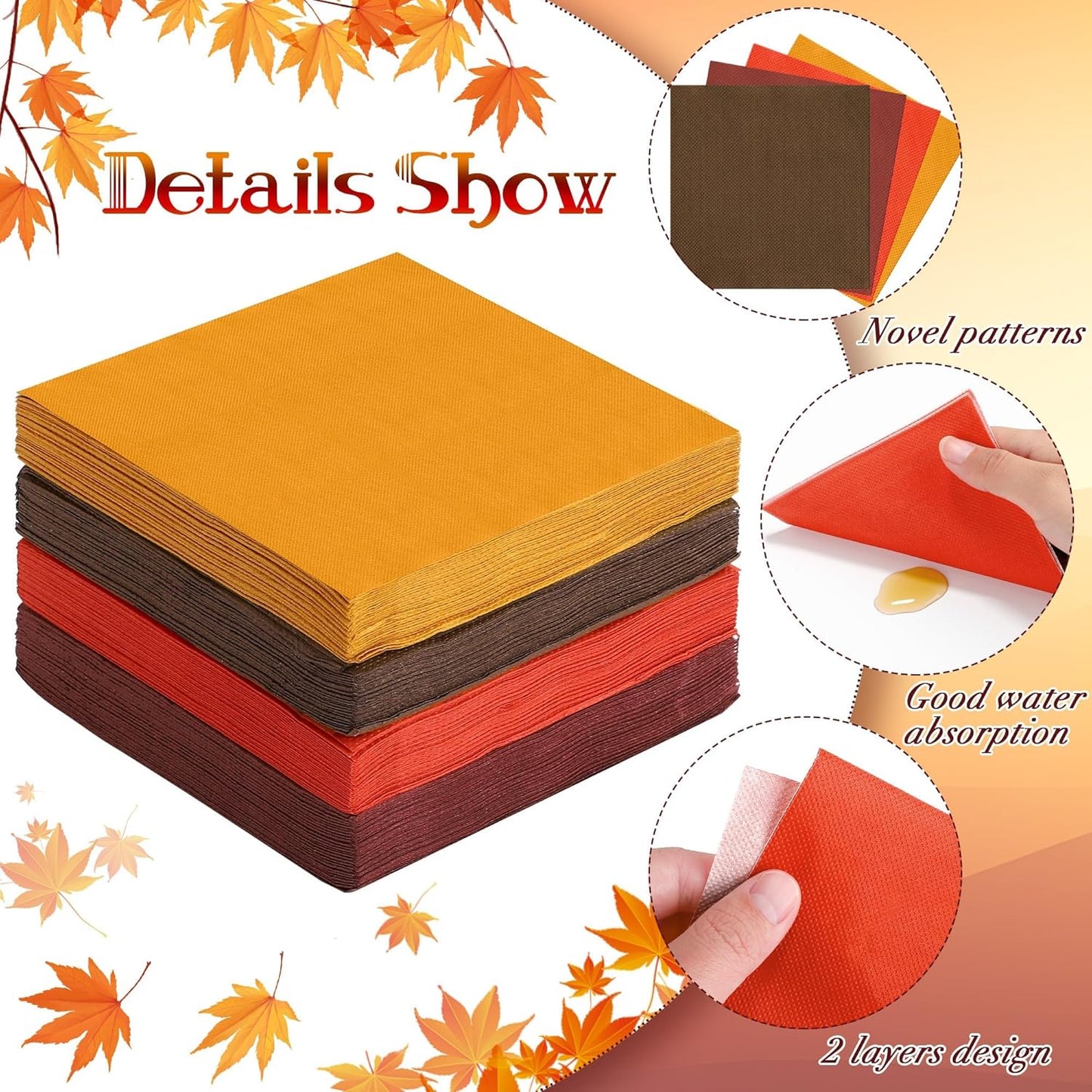 Resinta 120 Pieces Cocktail Napkin Thanksgiving Fall Paper Napkins Beverage Autumn Color Disposable Dinner Napkins Red Orange Yellow Green Luncheon Napkins for Party Favors, 4 Colors