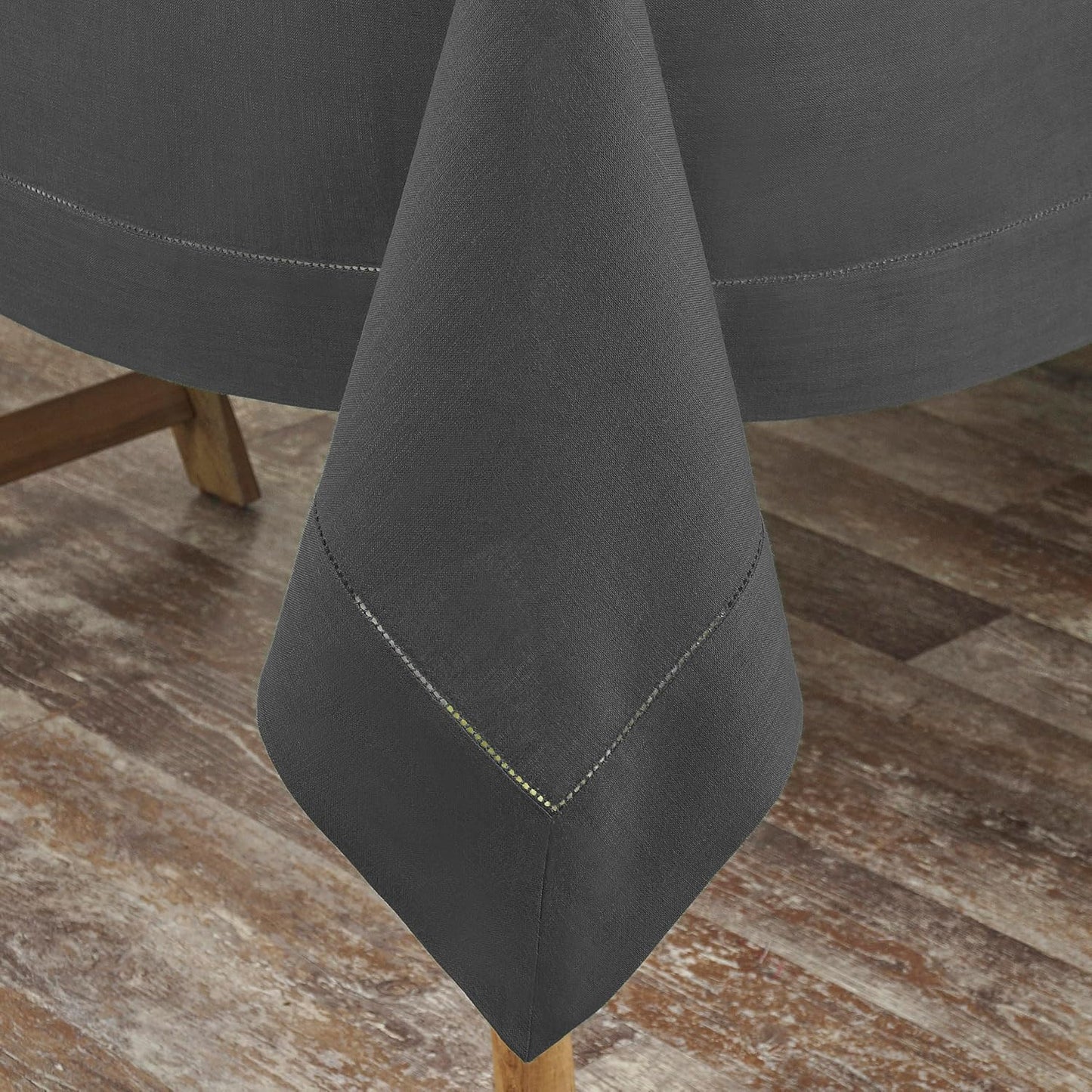 D'Moksha Homes Charcoal Grey Linen Tablecloth 60 x 108 Inch - 100% Pure Linen Grey Table Cloth for Rectangle Tables - Classic Hemstitch, Machine Washable Tablecloth for Thanksgiving