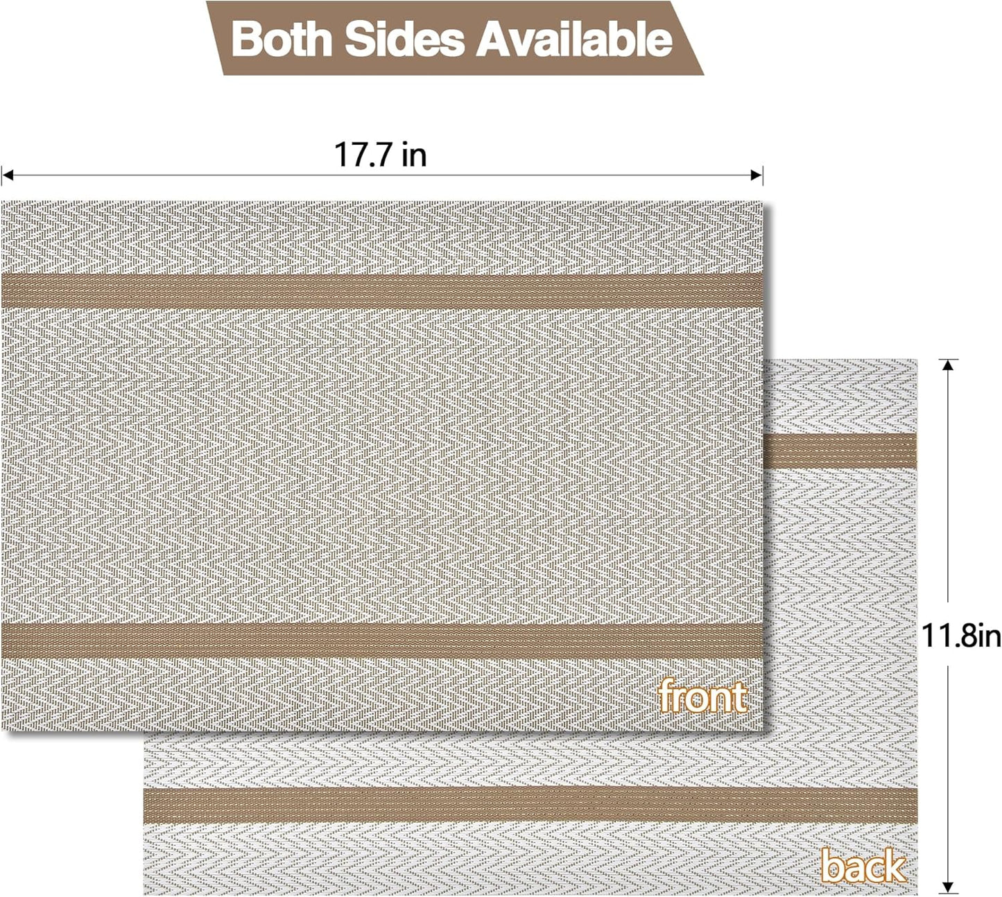 SLKQG Beige White Placemats Set of 6 - Easy Clean Modern Durable Washable Vinyl Place Mats - Heat Resistant Placemats for Kitchen Table - PVC Table Mats for Dining Table (Beige White with Stripes, 6)
