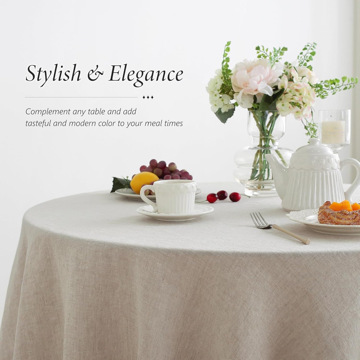 Linen World Linen Tablecloth,100% French Linen Round Tablecloth 90" Inch,Washable Natural Tablecloth for Dining,Outdoor,Weddings and Restaurants,Decorative Thanksgiving Christmas