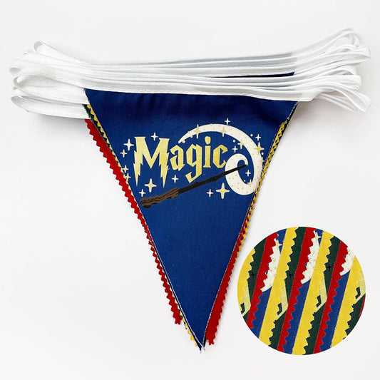 32Ft Wizard Party Decorations Red Green Blue Yellow Magical Triangle Flag Fabric Banner Pennant Garland Streamer for Wizard Birthday Magic Trianing Baby Shower Magical School Party Decor Supplies