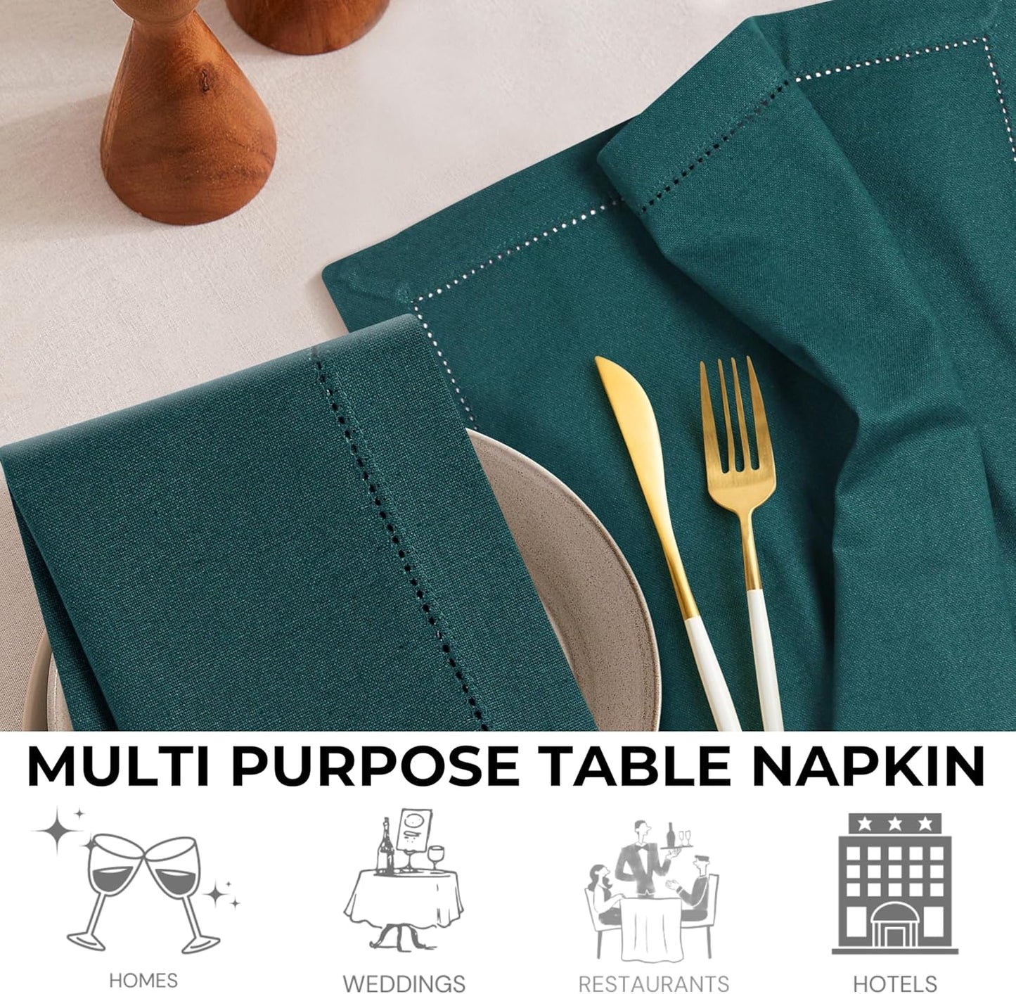 Homidate Hemstitched Cotton Dinner Napkins Set of 12 – 18x18 Aventurine Color – Machine Washable Fabric Napkins for Weddings, Special Events & Formal Dining