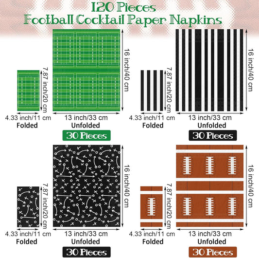 120 Count Football Party Napkins, 3-Ply Paper, Black, White, 4.33 x 7.87 Inch, Football Party Decorations