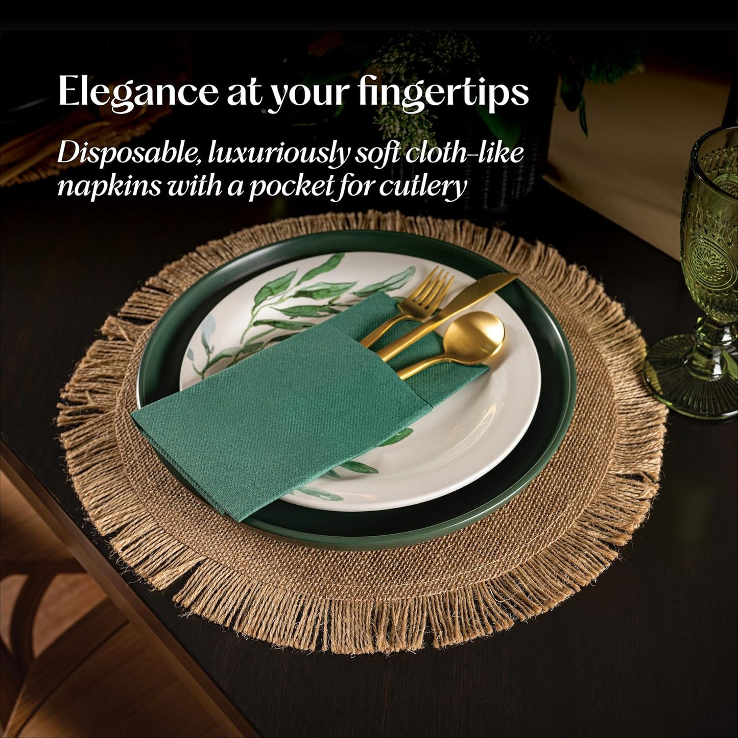 Disposable Linen-Feel Dinner Napkins With Built-in Flatware Pocket, 50-Pack WHITE Prefolded Cloth Like Paper Napkins For Wedding, Dinner Or Party