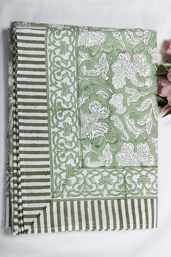 Ridhi 100% Cotton Hand Block Print Tablecloth Washable Easter Thanksgiving/Christmas Parties/Wedding Use,Fall décor Farmhouse Dining Tablecloth (Sage Green, 4 Seater 60x60 Inches Square)