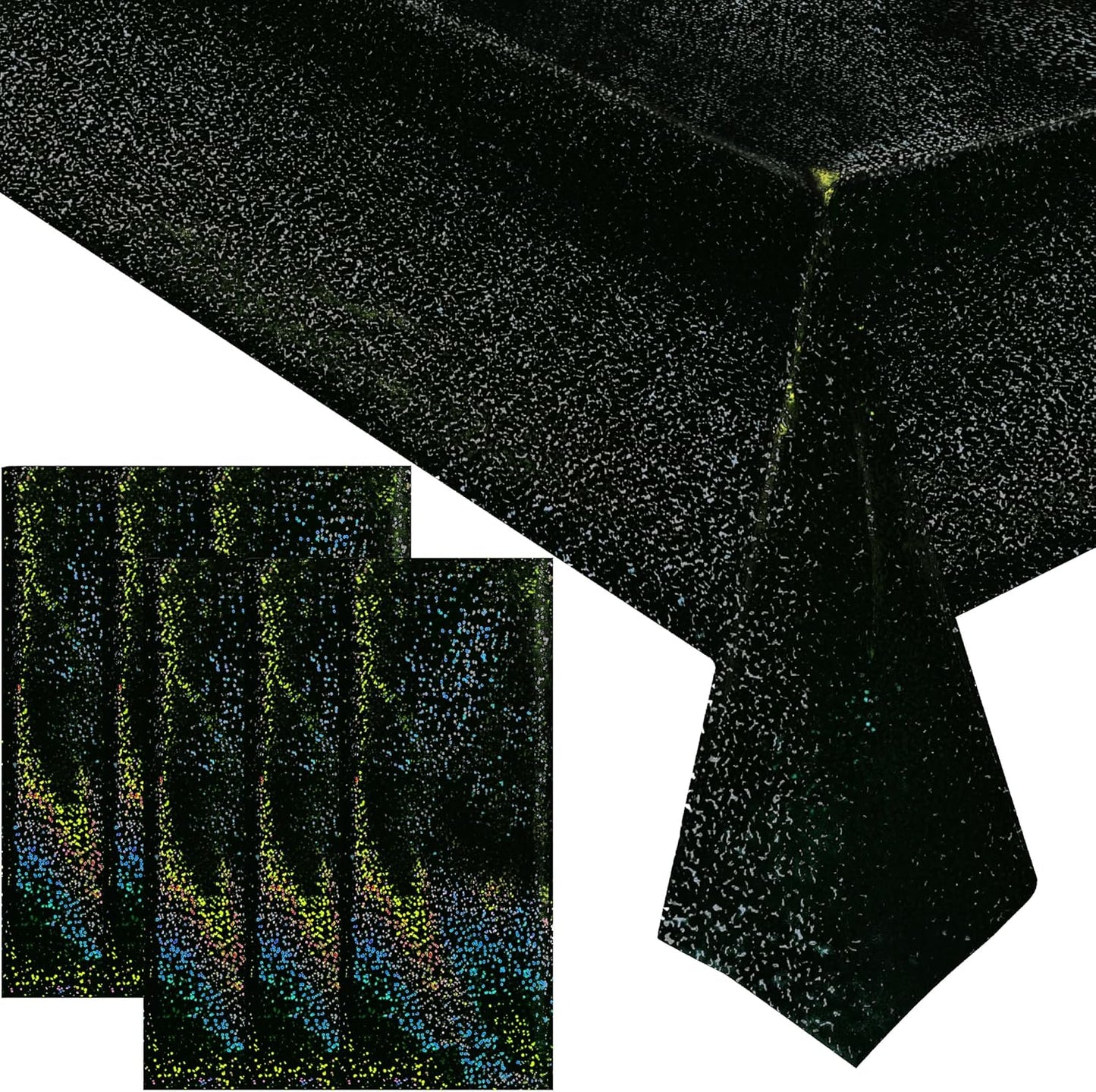 6 Pcs Black Holographic Laser Tablecloths Iridescence Shiny Table Covers 40" x 108" Foil Rectangle Table cloths for Halloween Baby Shower Undersea Ocean Birthday Party Winner Wedding Party Décor