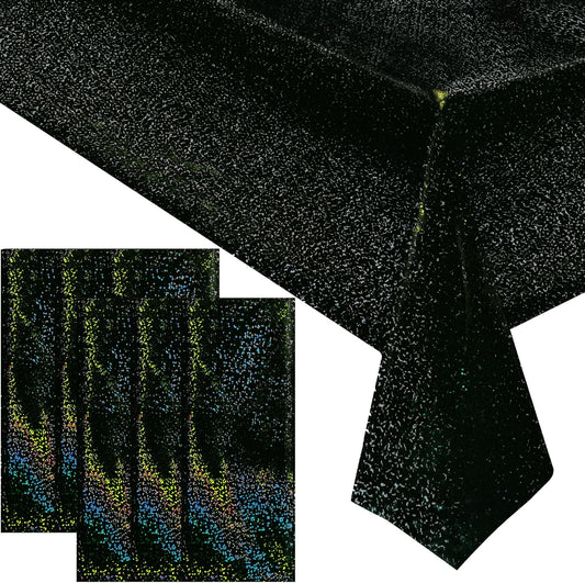 6 Pcs Black Holographic Laser Tablecloths Iridescence Shiny Table Covers 40" x 108" Foil Rectangle Table cloths for Halloween Baby Shower Undersea Ocean Birthday Party Winner Wedding Party Décor