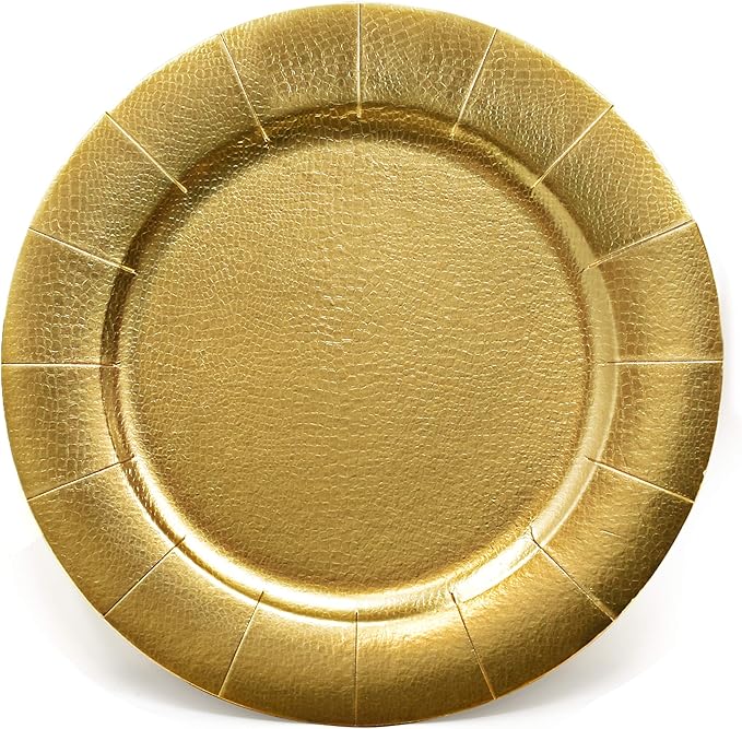 Gift Boutique 60 Disposable Gold Round Charger Plates 13" Dinner Table Serving Tray Heavy Duty Reusable Paper Cardboard Platters for Table Setting Placemats Cupcake Dessert Weddings Food Safe