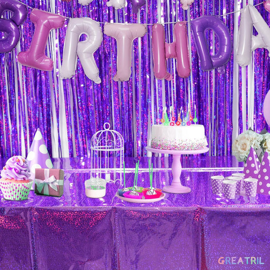 GREATRIL Purple Party Tablecloth Covers Disposable Table Cloth for Mermaid Themed Birthdays/Baby Showers/Graduations/Demon Decorations Rectangle Tablecover 54'' x 108'' - 2 Packs