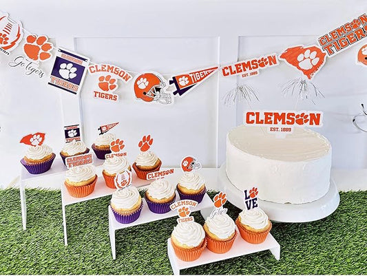 Clemson Party Supplies for Football, Birthday Gift, Graduation Party Banner and Cake Toppers (42 Pieces) (Clemson Tigers)