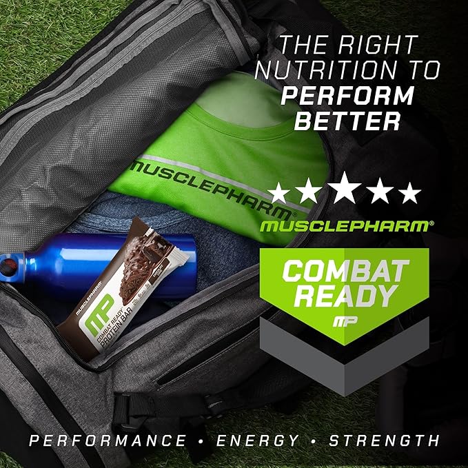 MusclePharm Combat Sport Bar, Chocolate Cake Flavor High Protein Bars, Combat Cravings, Fuel Performance & Meet Energy Demands, 20g Protein from Whey Protein, 5g Fiber, Gluten Free, 12 Bars