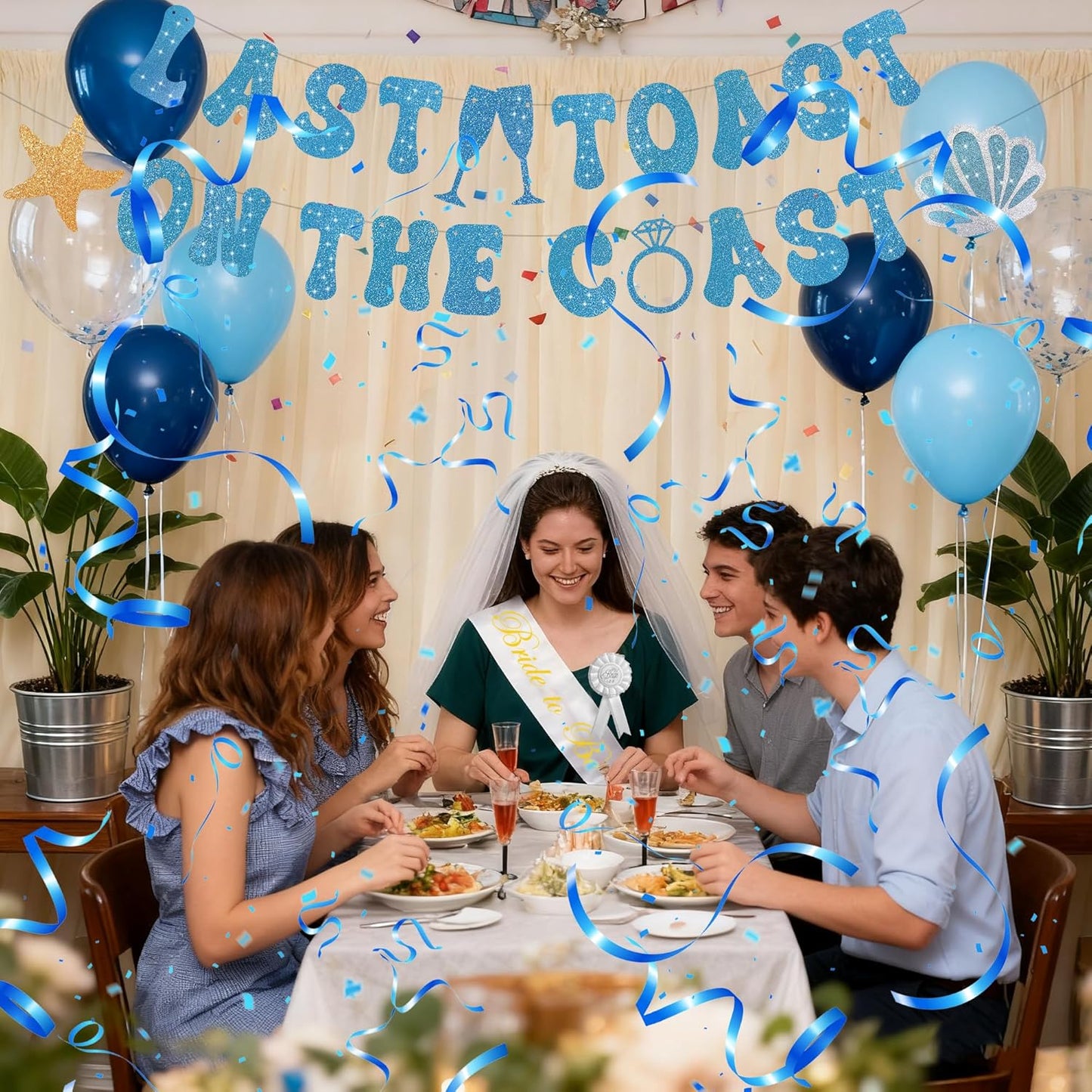 Kleeblatt Last Toast On The Coast Bachelorette, Blue Bachelorette Balloons Party Decorations Include Bride Balloons,Banner,Wedding Dress,Foil Fringe Curtain