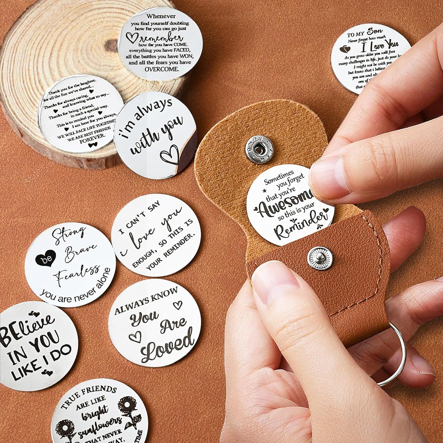 OUMILAN Pocket Hug Token Gifts for Men Boyfriend Girlfriend Inspirational Gift for Son Daughter Brother with Leather Keychain