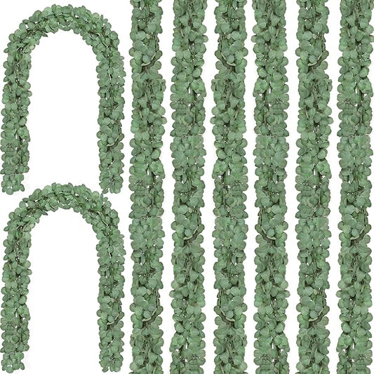 CQURE 60Pcs Eucalyptus Garland,Artificial Eucalyptus Leaves Table Greenery Garland Wreath Vines for Wedding Party Table Fireplace Room Decor