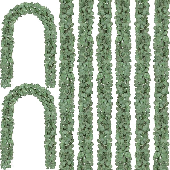 CQURE 14Pcs Eucalyptus Garland,Artificial Eucalyptus Leaves Table Greenery Garland Wreath Vines for Wedding Party Table Fireplace Bedroom Wall Room Decor