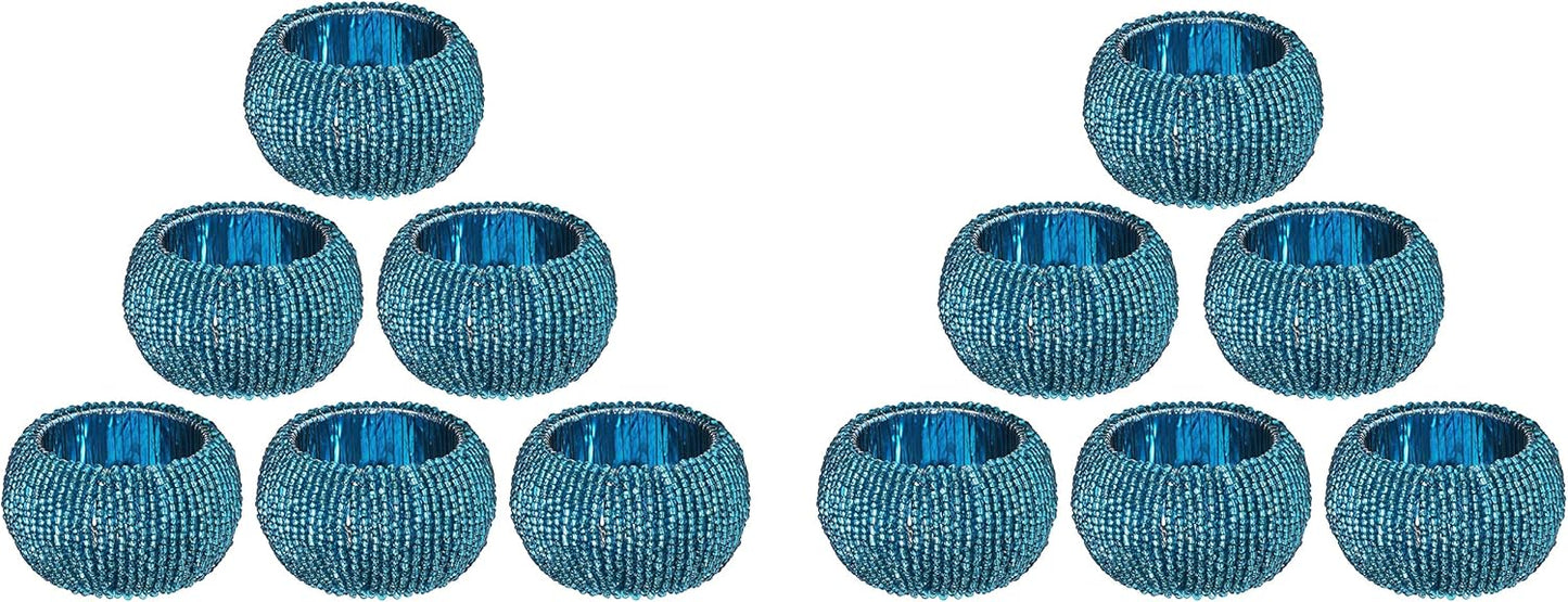 Teal Napkin Ring, Napkin Rings Set of 12, Beaded Napkin Holders, Fall Napkin Rings Bulk for Christmas Party Decoration, Dinning Table, Everyday, Family Gatherings - Set Your Table with Style - Teal