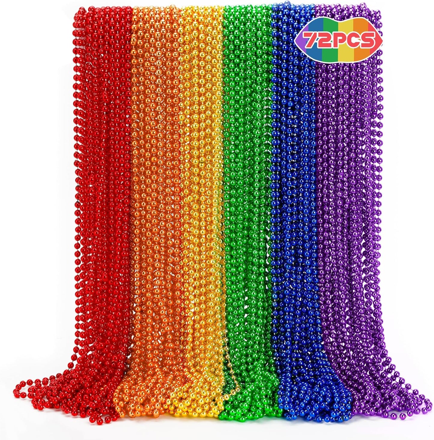 72PCS Pride Beads Stuff, Pride LGBTQ Bead Necklace Accessories Bulk, Metallic 6 Kinds of Rainbow Bead Necklace, Gay Lesbian LGBT Beads Costumes Decorations for Parade Throws Party Favors
